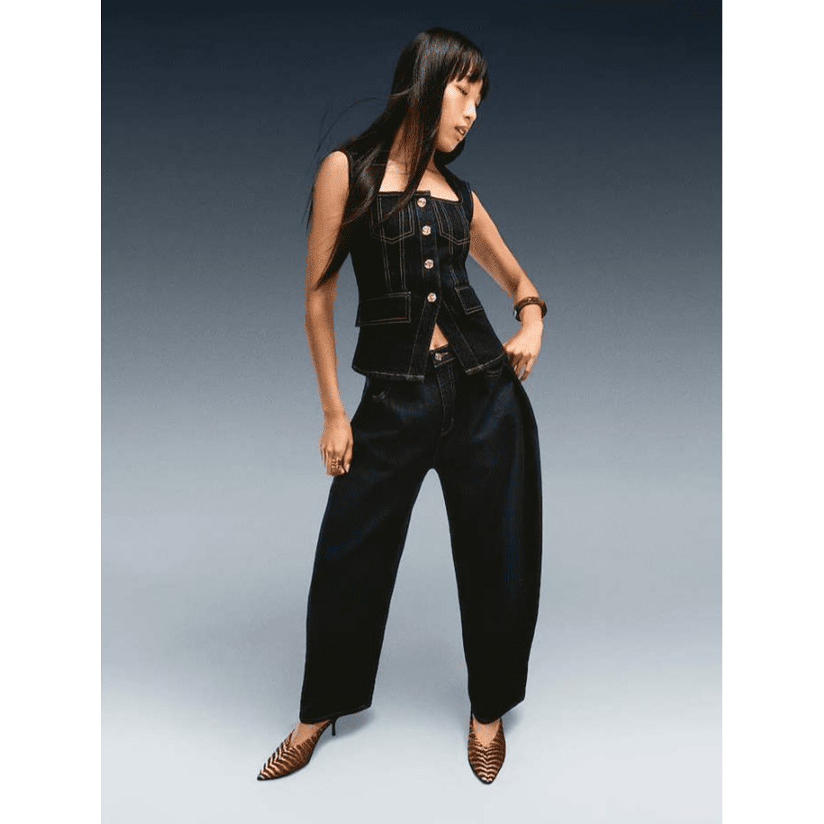 Detalle de top corset de mezclilla Scoop Eam Wash para mujer #color_SCOOP Eam Wash