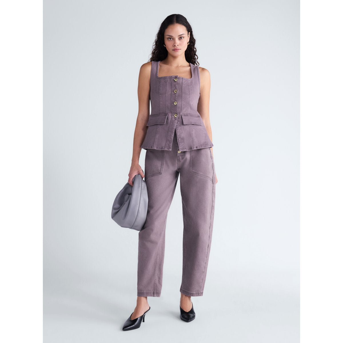 Top corset Scoop Purple Fog con escote cuadrado y botones frontales #color_SCOOP Purple Fog
