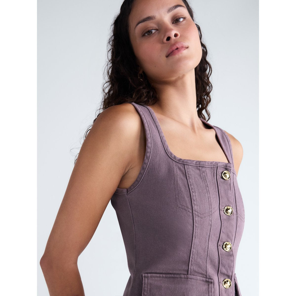 Corset de mezclilla Scoop Purple Fog con bolsillos de solapa frontales #color_SCOOP Purple Fog