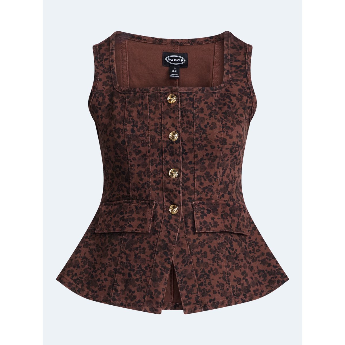 Scoop Denim Corset Top Small Rose Hot Chocolate de algodón stretch #color_SCOOP Small Rose Hot Chocolate