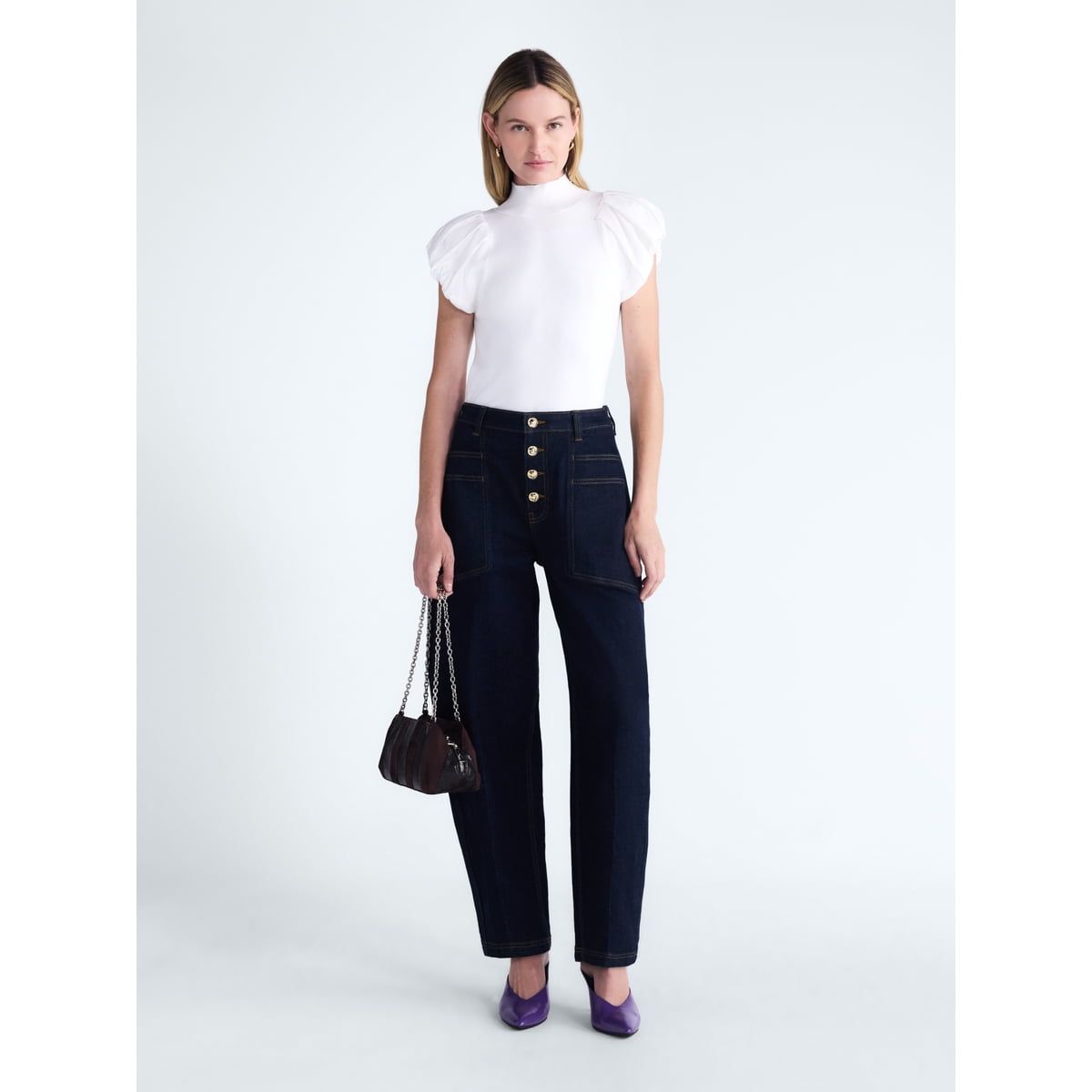 Scoop High Rise Tapered Leg Pants Eam Wash de mezclilla stretch para mujer #color_SCOOP Eam Wash
