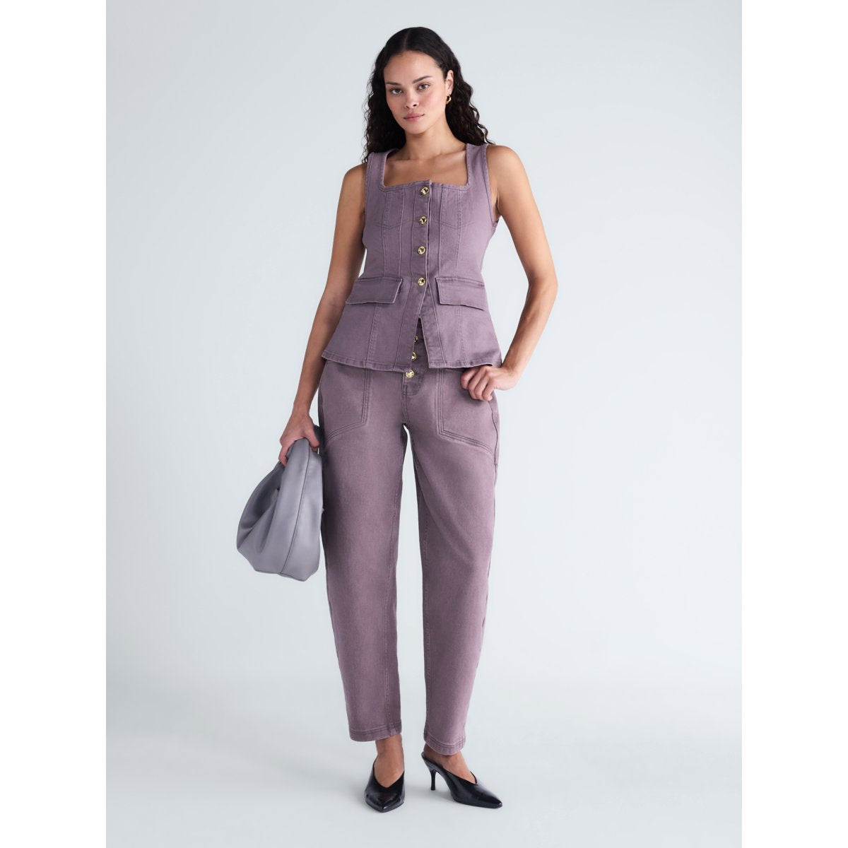 Scoop High Rise Tapered Leg Pants Purple Fog de mezclilla stretch #color_SCOOP Purple Fog
