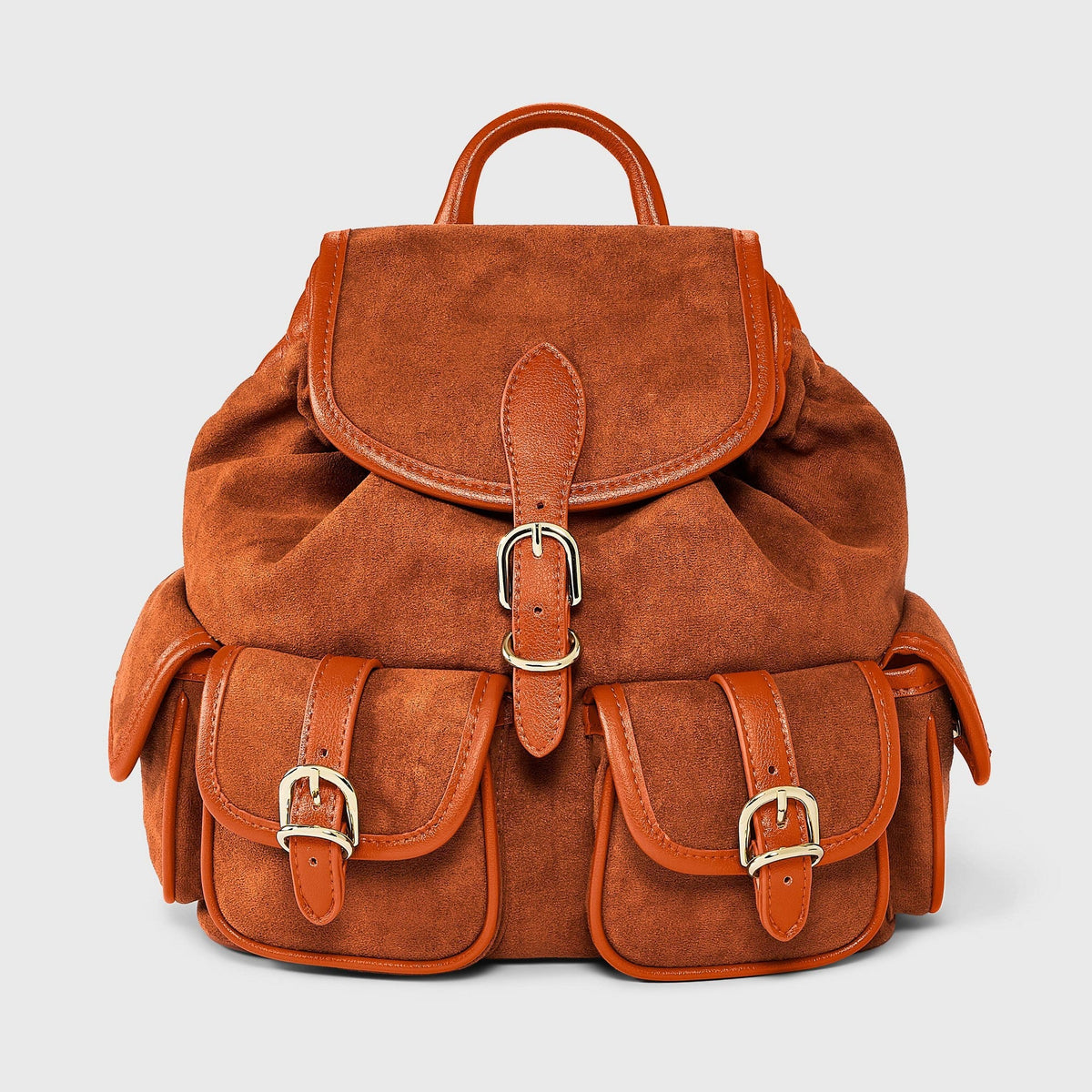 Universal Thread mochila mini café de gamuza sintética con solapa y dos bolsillos frontales con hebillas #color_UT Brown