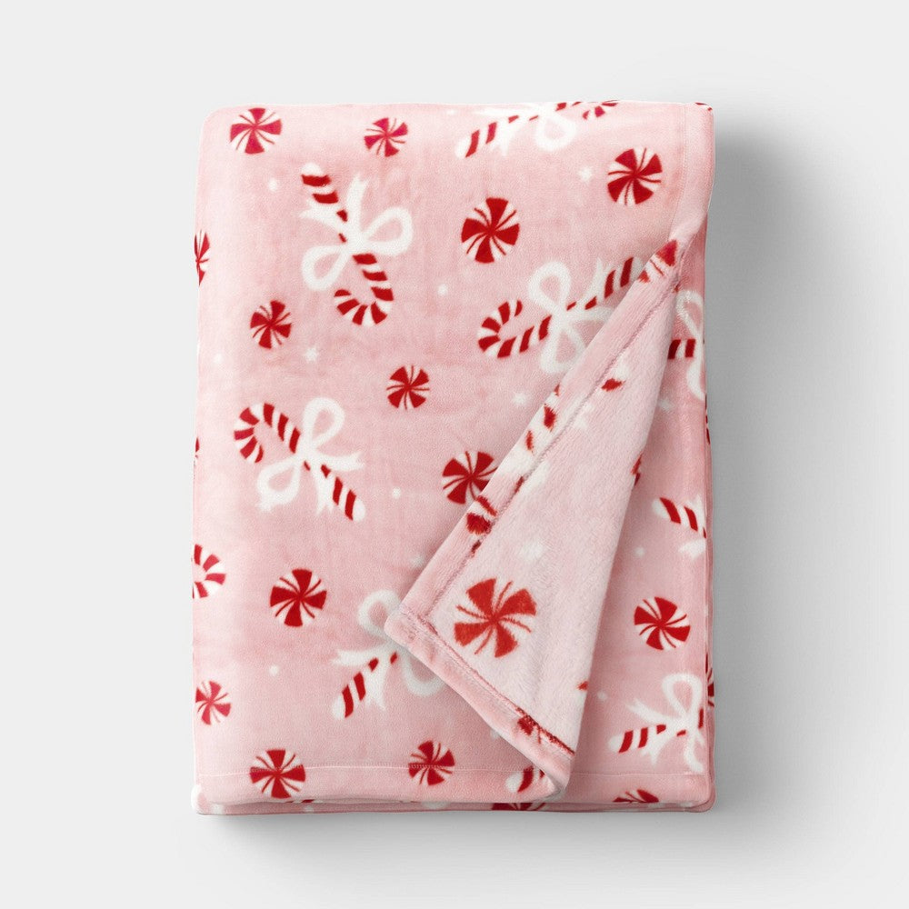 Wondershop manta navideña Holiday Throw de diseño Candy Cane, vista general del producto #color_WS Candy Cane