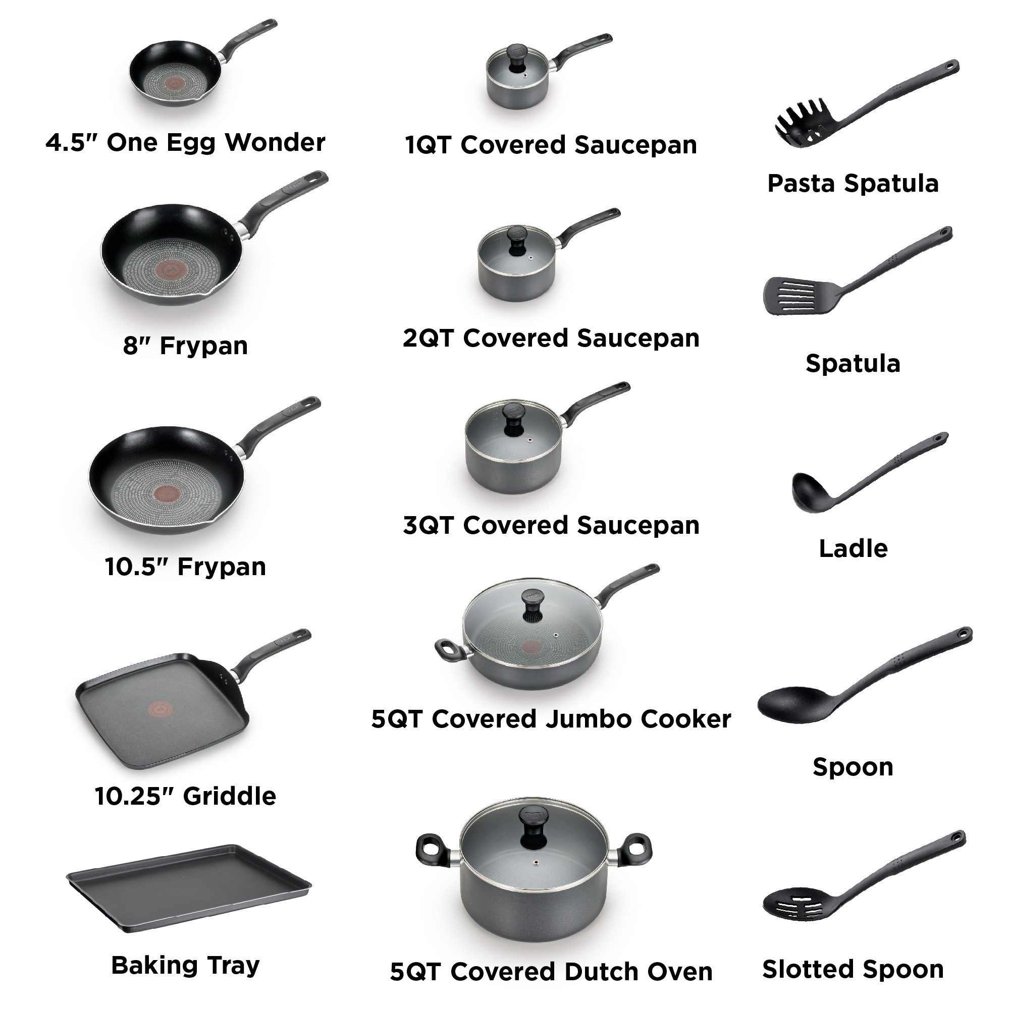 Bateria de Cocina Kit de Sartenes T-Fal de Cookware 20 piezas